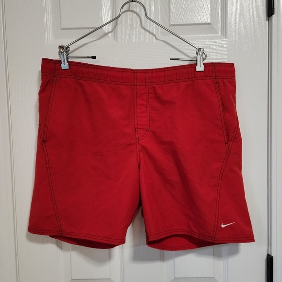 Nike Vintage Y2K Swoosh Logo Mesh Lined Swim Trunks Red Men's XL - Picture 1 of 13